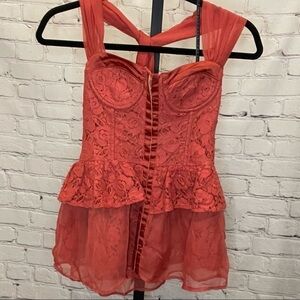 Twelve by Twelve Orange Lace Corset Style Blouse Size Extra Small